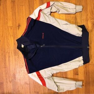 Vintage Adidas Dark Blue Track Jacket with White Labels